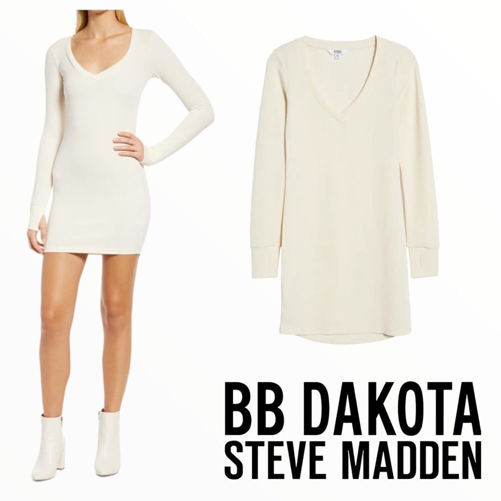 BB DAKOTA By Steve Madden | Oatmeal | V SPECIFIC LONG SLEEVE BODYCON DRESS